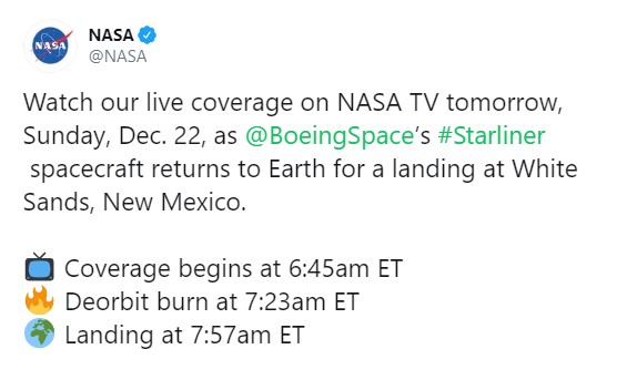 NASA вернут на Землю корабль Starliner после неудавшейся стыковки с МКС
